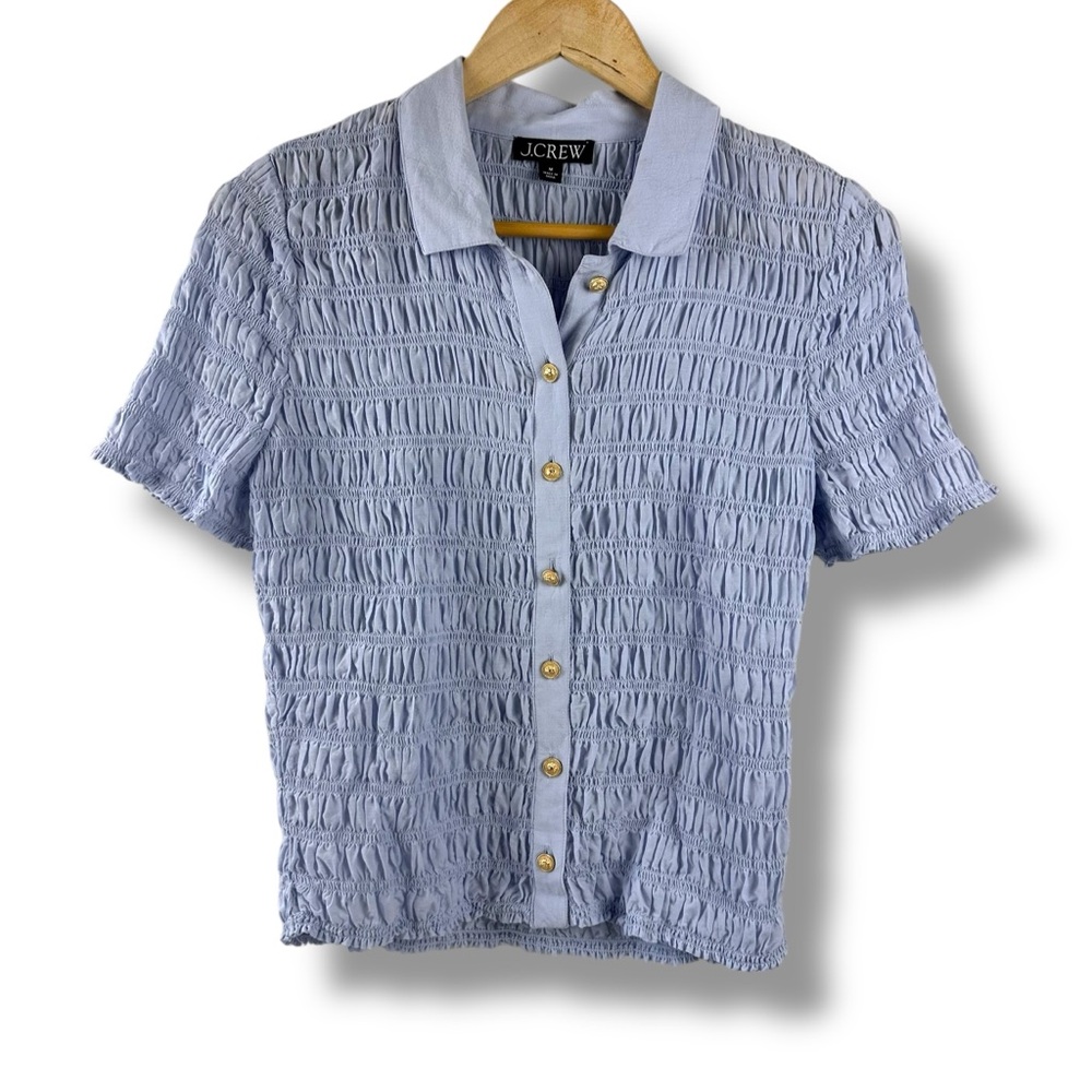 J.Crew Size M Scrunch Smocked Button Up Shirt Pastel Purple Summer Feminine Prep